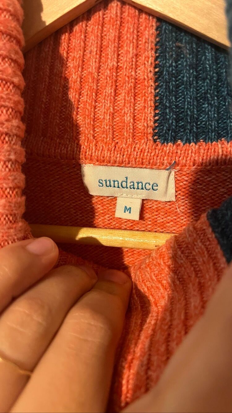 Sundance Colorblock Turtleneck Sweater Women's Medium Cotton Silk Blend Multicol - Picture 6 of 7